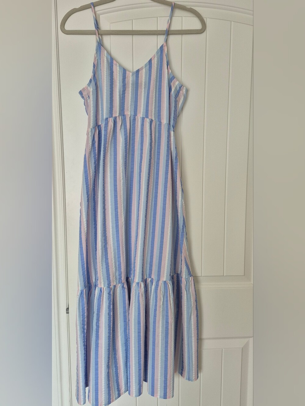 Women's Pastel Blue & Pink Striped Summer Maxi Dress